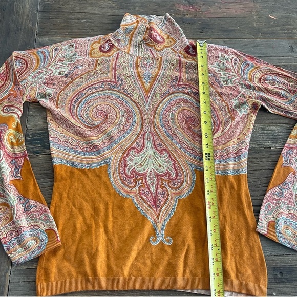 ETRO Women's Printed Turtleneck Blouse/ Light Sweater Size 8 in Orange - Picture 3 of 7